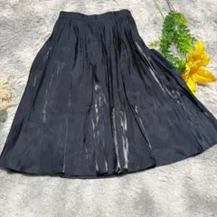 テチチ サテン風 光沢ギャザープリーツフレアスカート ネイビー 紺 M 裏地付きのサムネイル
