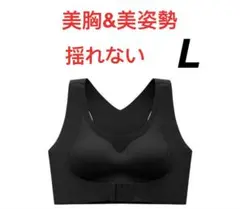 【猫背補正】ブラジャースポブラ ナイトブラノンワイヤシームレス黒L