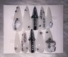 ネイルチップ 韓国 ワンホン ギャル ロング サブカル 十字架