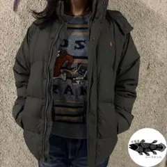 90s⭐︎ポロバイラルフローレン 肉厚ダウンジャケット 刺繍 カーキ M〜L