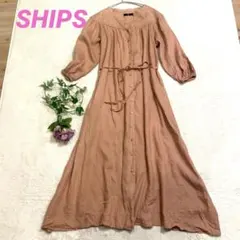 SHIPS シップス リネン100% マキシ丈 シャツワンピース ピンク