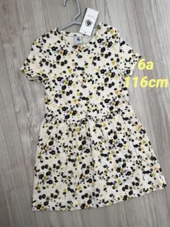【新品】プチバトー 半袖ワンピース 6a 116cm イエローフラワープリント