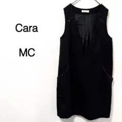 【カーラ】ワンピース Vネック ひざ丈 ノースリーブ スタッズ付 ブラック MCのサムネイル
