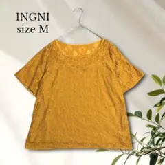 イング 花柄レースブラウス【M】半袖 総レース フレアスリーブ カジュアル