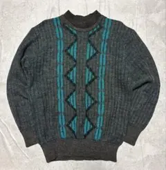 古着 TOROY 幾何学柄 ニットセーター グレー系
