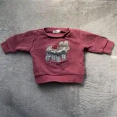 犬の刺繍付きえんじトレーナー 70cm