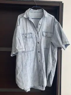 デニムオーバーサイズシャツ 半袖ライトブルー