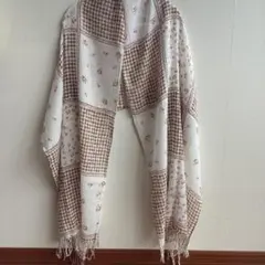 チェック柄 花柄 ストール ブラウン