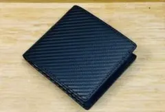 新品 二つ折り財布 青×青 ハンドメイド カーボンレザー レザー 革財布
