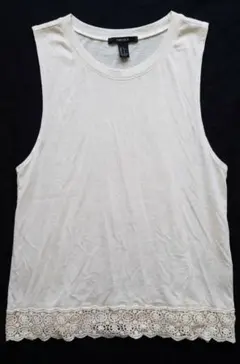 FOREVER 21 ホワイト レース裾　タンクトップ XLのサムネイル