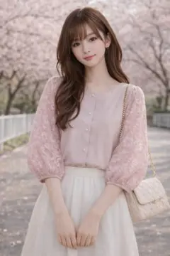 もこもこ様専用【美品】入学式　さくら色　オフィスカジュアル大人ピンク♡ブラウス