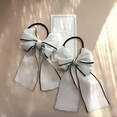 シフォン素材♡白×黒ライン♡キッズヘアゴム