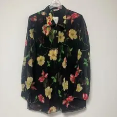 【新品】ビバルネッサンス　花柄シャツブラウス　レース生地切り替え
