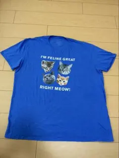 猫 グラフィック Tシャツ ブルー 2XL
