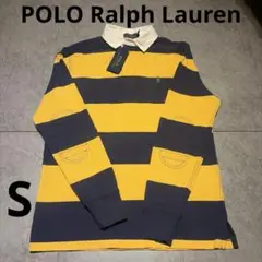 タグ有　POLO RALPH LAUREN 太ボーダー　ラガーシャツ 黄紺 刺繍