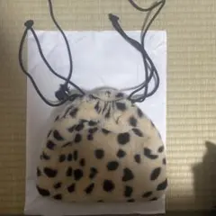 ヒョウ柄ファー巾着ショルダーバッグ