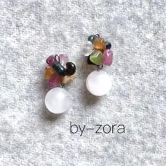 トルマリン キャンディ ローズクウォーツ ビーズ シルバー イヤリング ピアス