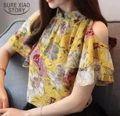 花柄オフショルダートップス 黄色　Ｌサイズ