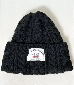 【HIGHLAND 2000】ボブキャップ　ケーブル編み　ウールニットキャップ