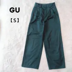 GU✨チノタック　ストレート　パンツ　ダークグリーン　春秋　綿パン　清楚　Ｓのサムネイル