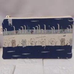 フラットポーチ 釣りねこ チンアナゴ ネイビー