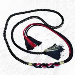 振袖用帯締め 黒 赤 白 金 編み込みデザイン