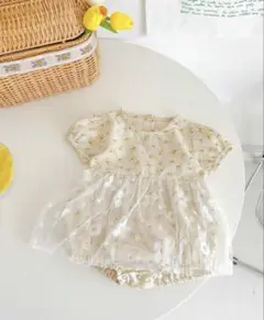 半袖 花柄 レース ロンパース 80cm コットン100%