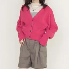 wcloset 7G片畦ドルマンVネックカーディガン ピンク