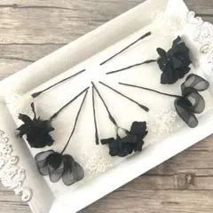 No.88 ブラック♡紫陽花♡カスミ草ホワイト♡リボン♡ヘッドパーツ♡髪飾り♡