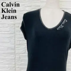 Calvin Klein Jeans VネックTシャツ 黒 L 0342-A