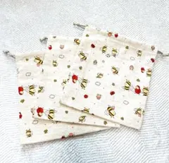 【ハンドメイド】ミツバチのかわいい柄巾着袋3枚組入園入学グッズ