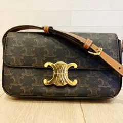 未使用級 セリーヌ トリオンフ ショルダーバッグ キャンバス ブラウン カーフ CELINE セリーヌ トリオンフ ショルダーバッグ 188882BZ4.04LU