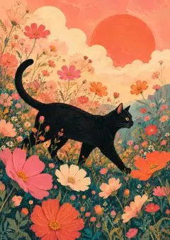 秋空と猫』/アクリル画/絵画/原画/ ポスターカード/空/秋/猫/雲/木
