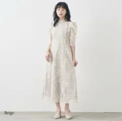 metoi フリンジ刺繍ワンピースドレス パーティードレス フォーマルドレス M