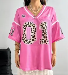 レオパード柄 ナンバー グラフィック フットボール ジャージー Tシャツ