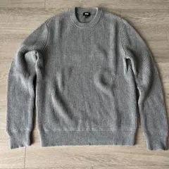 グレー リブ編み クルーネックセーター