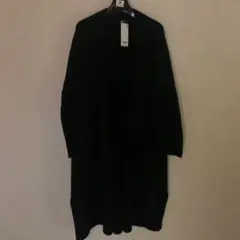 [新品]UNIQLO ブラック スフレヤーン　ベルテット　ロングニットコートL