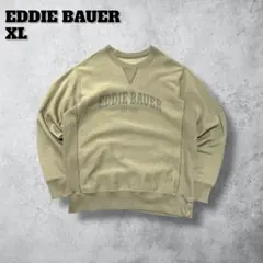 EddieBauerアーチロゴスウェットXLカーキ10sリバースウィーブ古着