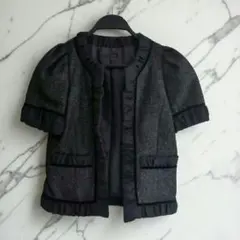 ✨️美品✨️ NINE ナイン ラメ ノーカラージャケット 半袖 黒 Fのサムネイル