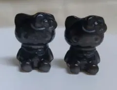 ★未使用品★シルバーオブシディアン　キティ　ネコ　パーツ　縦貫通穴　天然石　2個