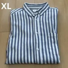 H&M ストライプ柄 長袖シャツ ネイビーとホワイト US XLサイズ