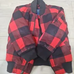 GAP KIDS 赤黒チェック ボンバージャケット XS