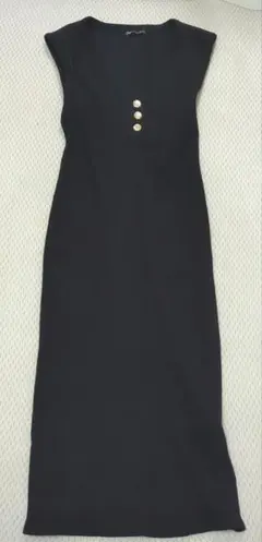 ZARA ブラック ノースリーブ Vネック ニットロングワンピース L