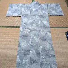グレー系 幾何学模様 紬着物