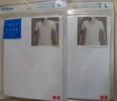 ユニクロ　エアリズム　L　デオドラントメッシュ　Vネック　白　半袖 ２枚セット