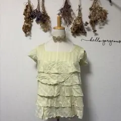 新品 after all ティアードフリルチェックブラウス スクエアネック M