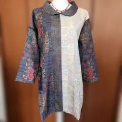 着物リメイクチュニック 大島パッチワーク