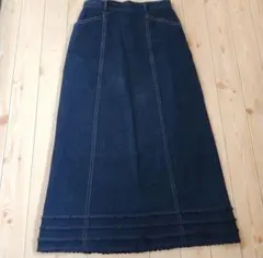 【値下げ】BLANC PANIER デニム ロングスカート フリンジ裾