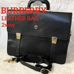 ✨2way✨BURBERRY バーバリー レザービジネスバッグ 黒 シボ革 A4のサムネイル
