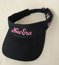 美品！New Era サンバイザー黒 ピンク刺繍 ニューエラ